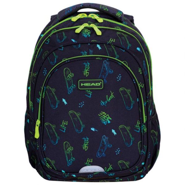 RANAC ĐAČKI ANATOMSKI 2ZIPA 1DŽEP VEĆI AB300 SKATE LIFESTYLE 24.HEAD 502024115 CRNO-ZELENI
