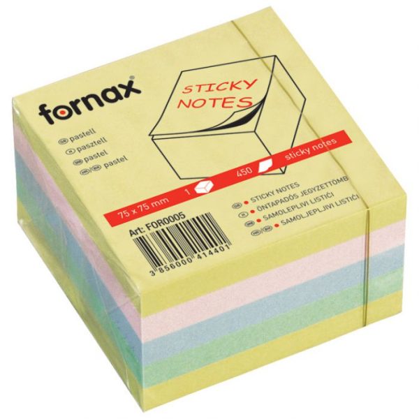 BLOK SAMOLEPLJIV KOCKA 75X75MM 450L FORNAX 24758 PASTEL-4BOJE